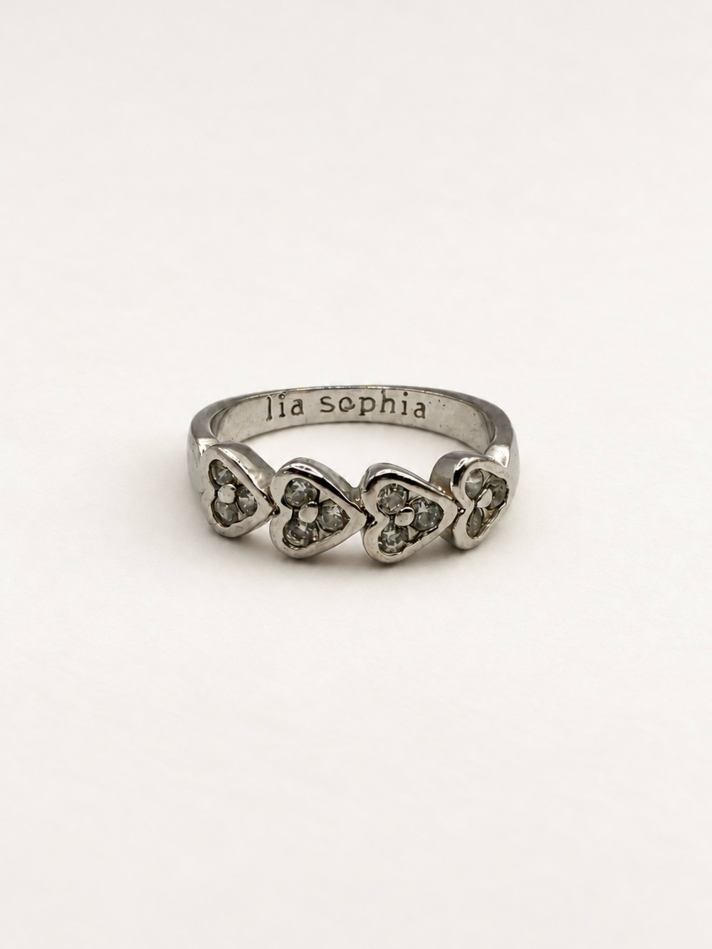 Lia Sophia Silver-Tone Crystal Heart Band Ring Size 7